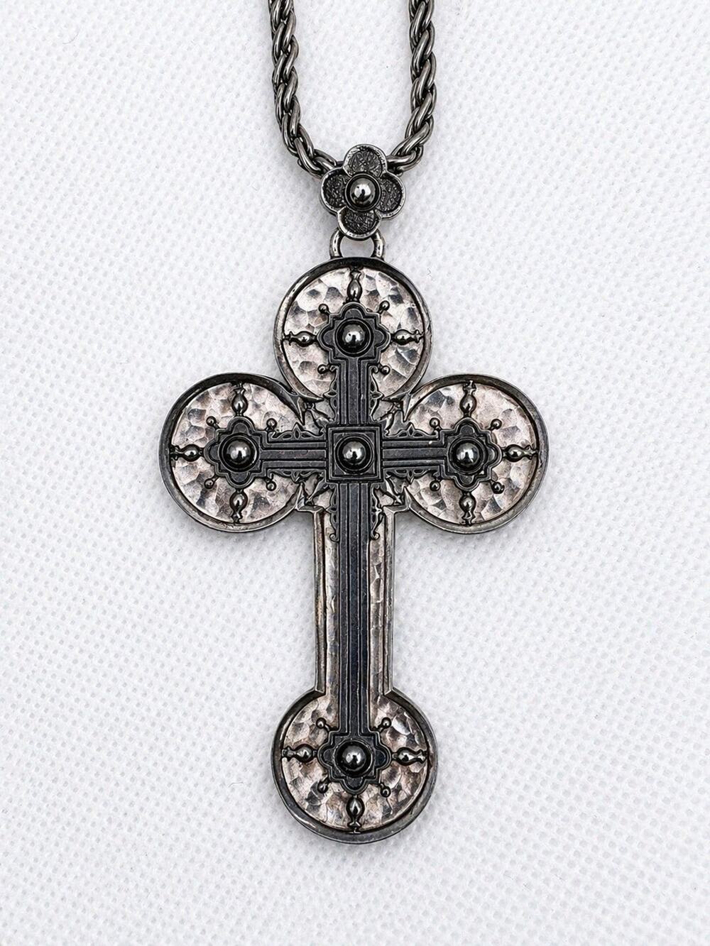 Cynthia Gale 925 Sterling Silver Cross Pendant Necklace Byzantine Chain 60 Grams